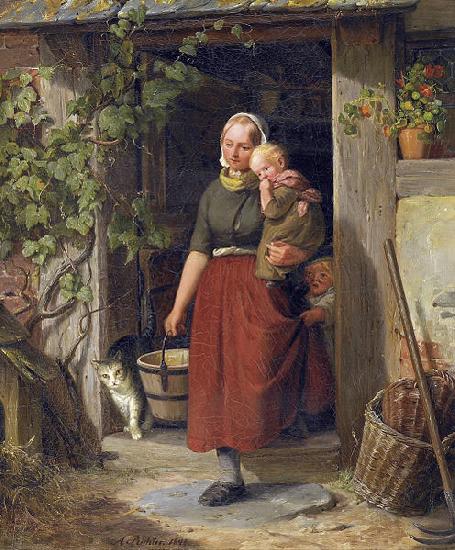 Adolph Heinrich Richter A young wine grower and her children China oil painting art